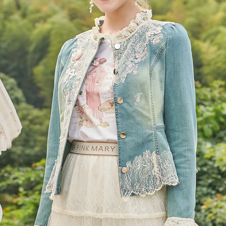 Pink Mary/粉红玛琍提花短款百搭外套PMANS6701