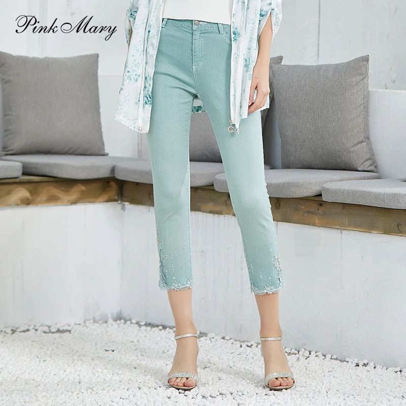 Pink Mary/粉红玛琍绣花钉珠牛仔裤七分裤小脚裤PMAKS2207