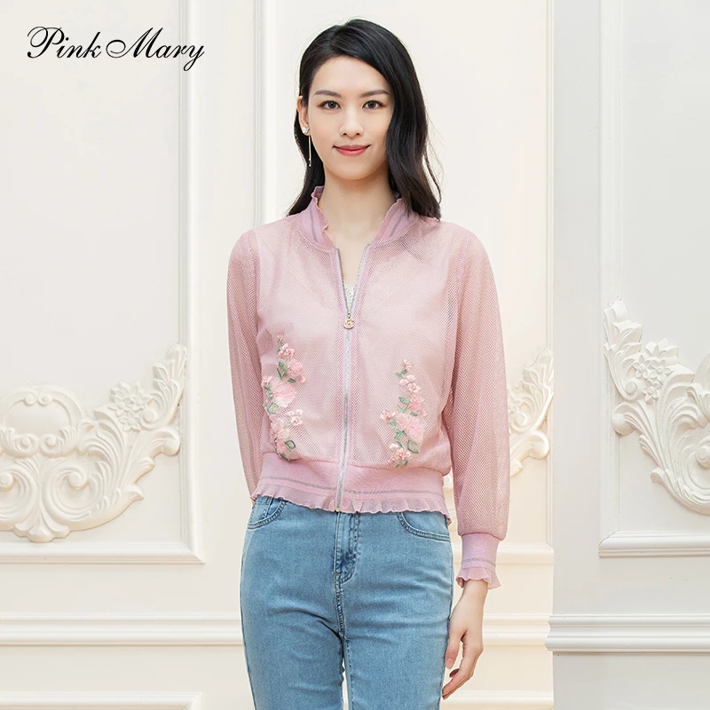 Pink Mary/粉红玛琍华夫网格夹克衫女通勤运动感上衣PMALW6313