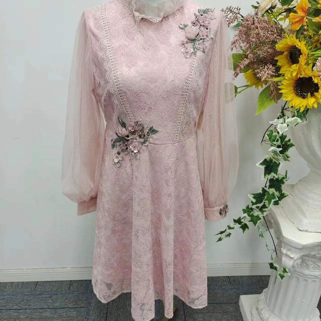 Pink Mary/粉红玛琍蕾丝连衣裙礼服气质时尚连衣裙PMAJW5559