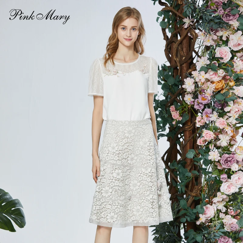 Pink Mary/粉红玛琍半身裙蕾丝网纱镂空A字裙子PMAKS3020