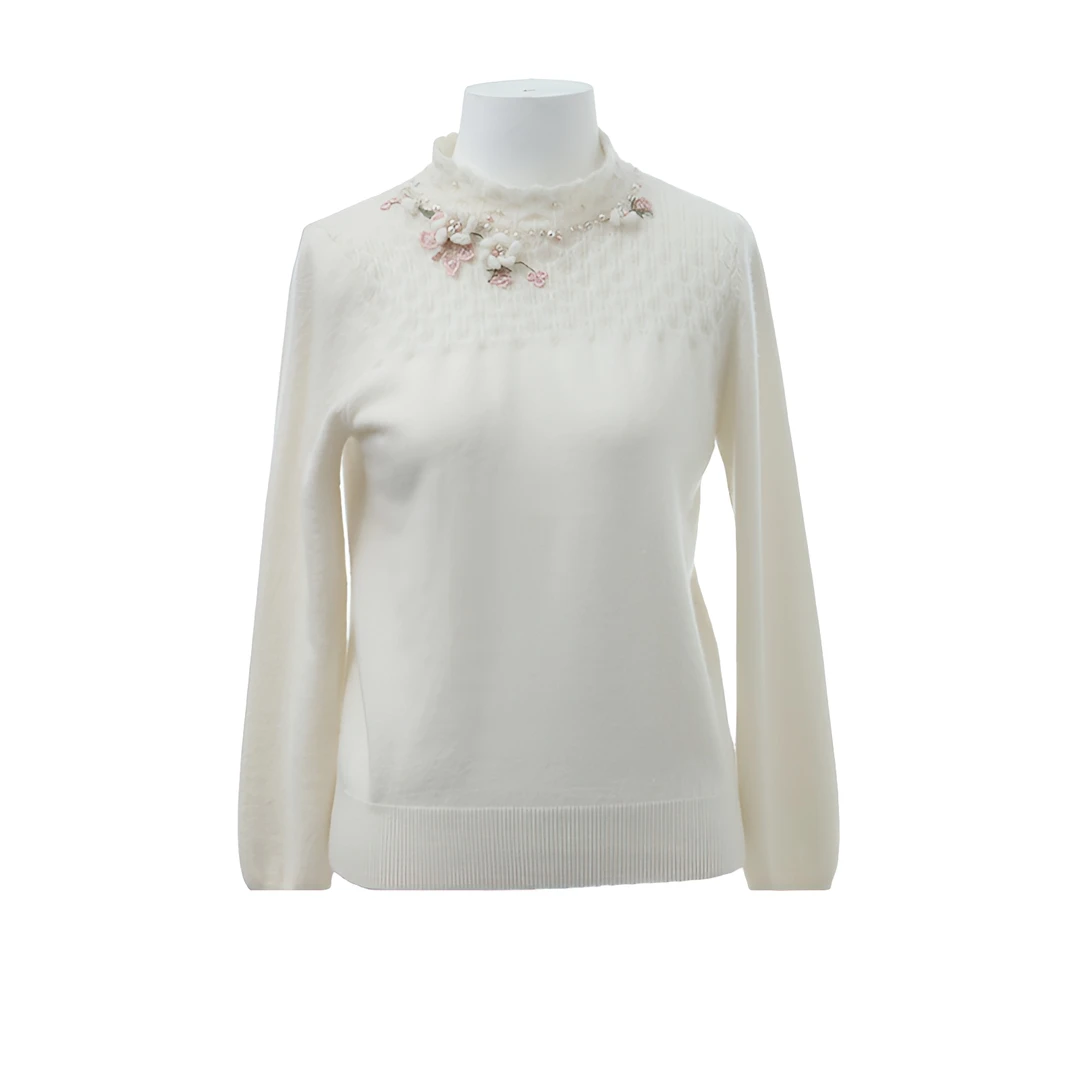 Pink Mary/粉红玛琍春秋新款白色套头衫休闲圆领内搭PMAKW9008