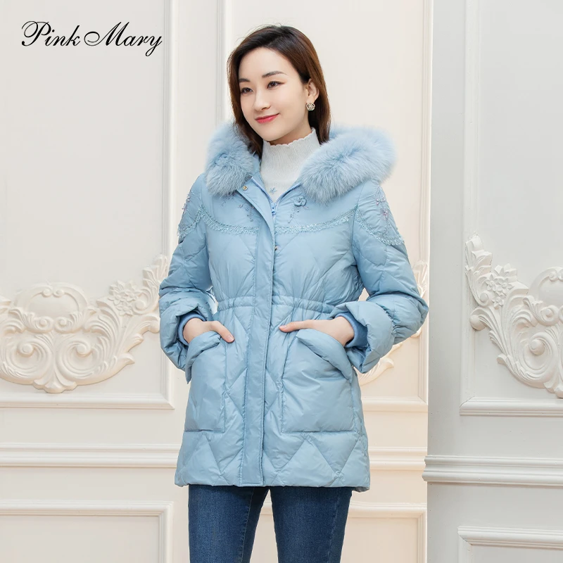 Pink Mary/粉红玛琍冬季新品90白鹅绒中长款羽绒服保暖PMALW7512