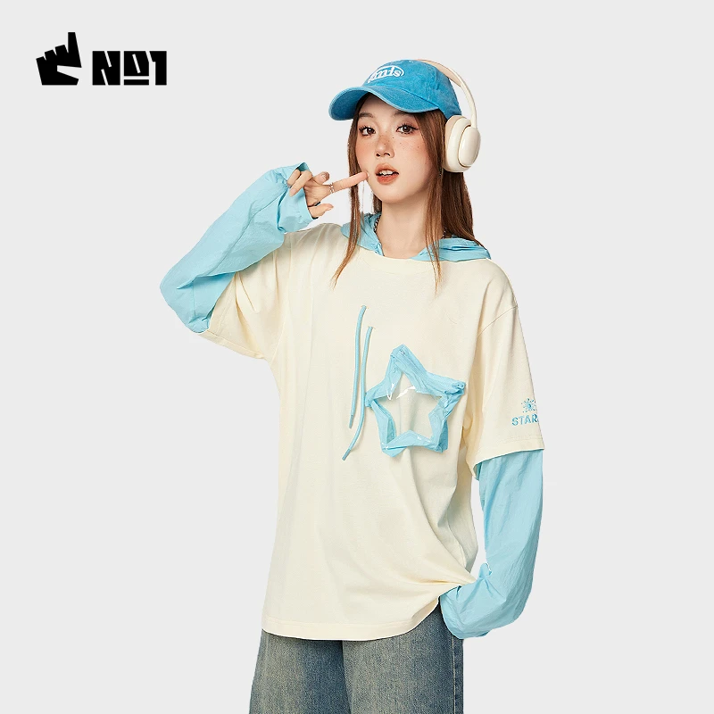 【蒲熠星设计款】拼接t恤假两件长袖薄款宽松上衣新款夏短袖