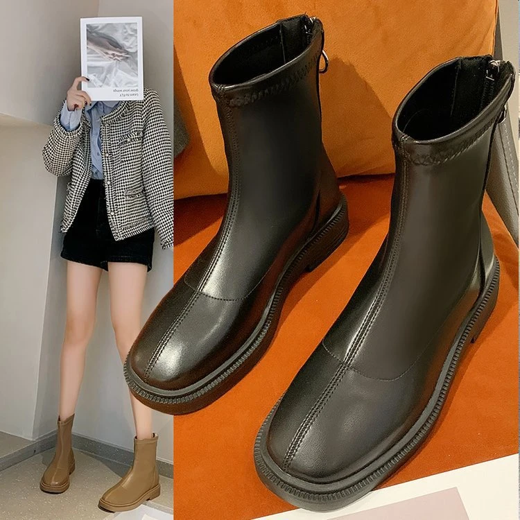欧密坊马丁靴女夏款2023款网红中筒瘦瘦靴 女靴小众软底短靴ins潮