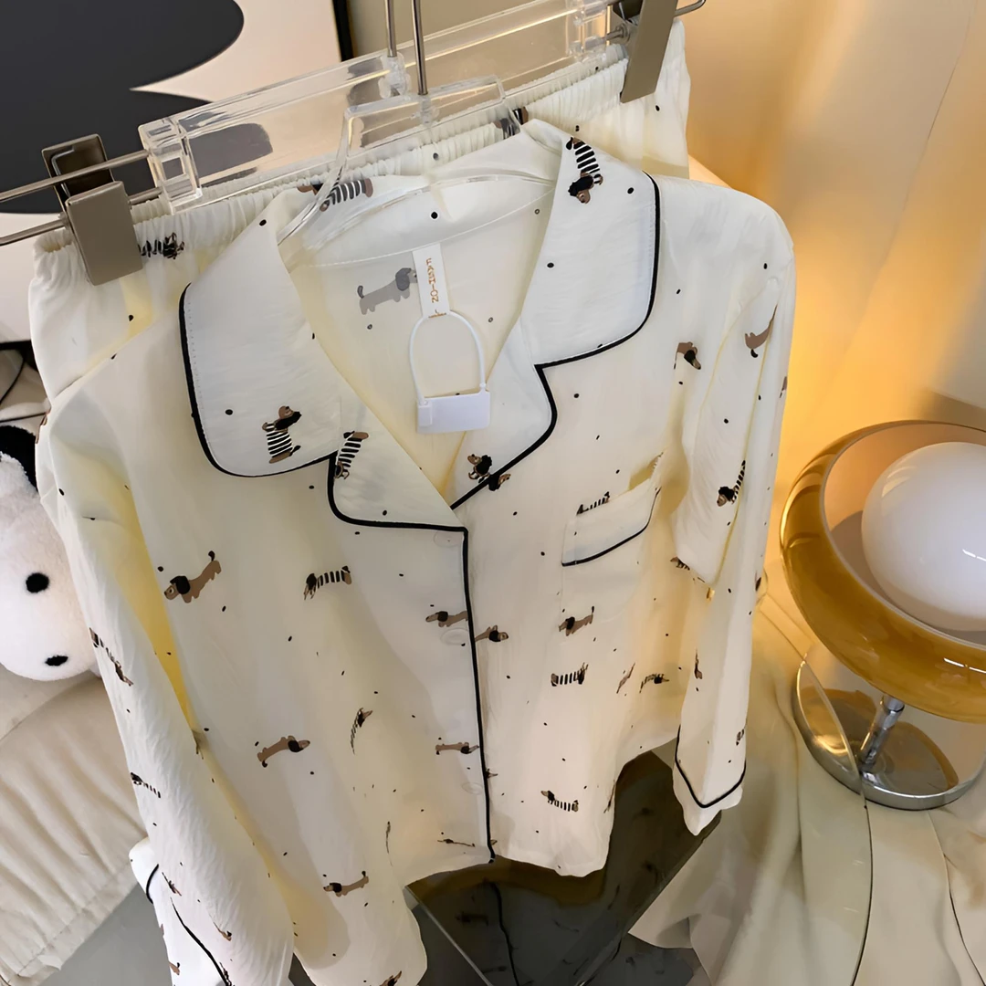 【波点腊肠狗】童趣卡通韩版ins小狗印花睡衣女秋季长袖学生家居服