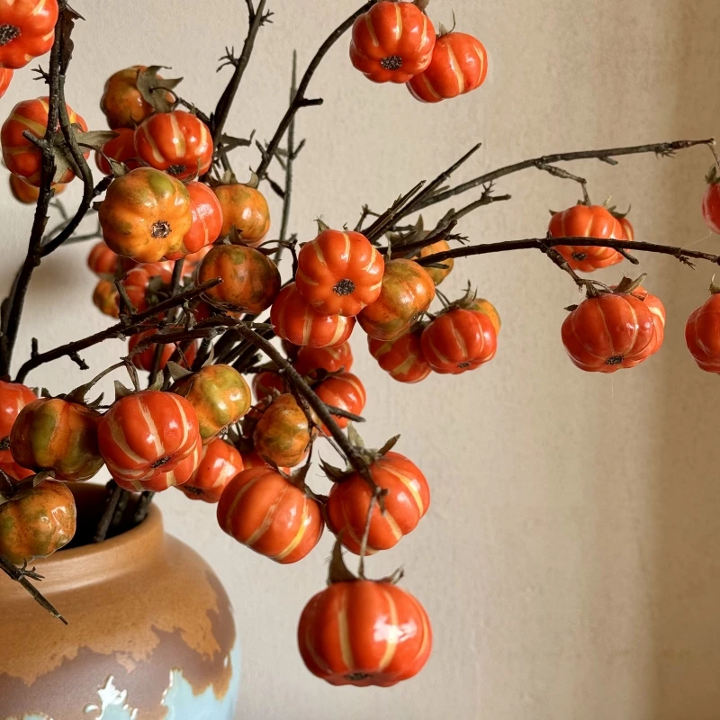 自然高端仿真绿植仿真雪柳小南瓜小苹果糖棉仿真浆果卧室客厅插花