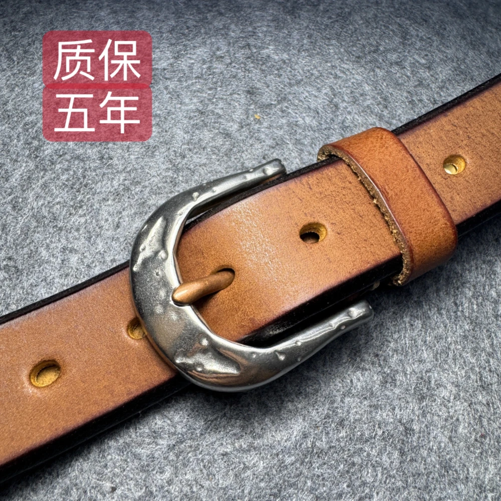 新款纯钢扣男士真皮皮带头层牛皮复古休闲牛仔裤腰带高端复古植鞣