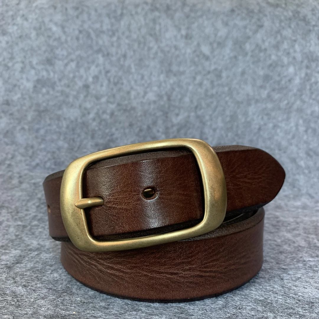 3.8cm宽真皮腰带纯铜扣头层牛皮带男款商务休闲正装经典0096