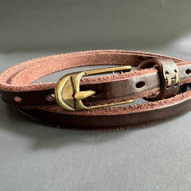 【奈思堡】1.5cm宽加厚厚真皮女款腰带裙子头层牛皮纯铜扣窄MJ193