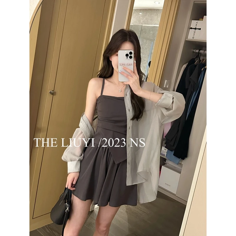【LIUYI】半岛套装～吊带背心上衣+高腰半身裙裤36233