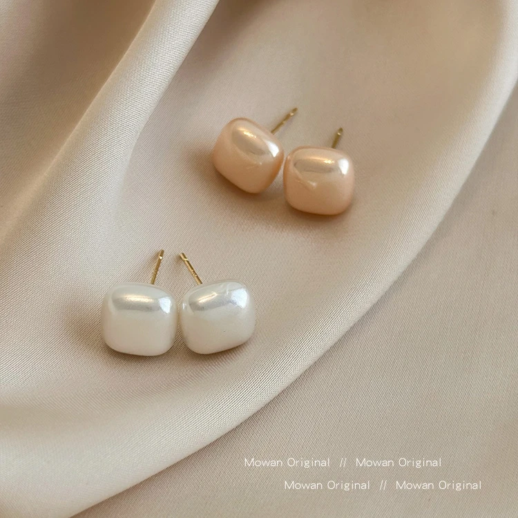 合金仿珍珠耳饰 气质设计甜美方形耳钉2024新款爆款简约时尚耳环
