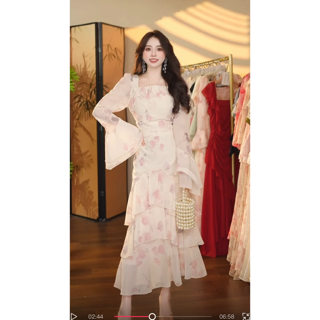 【瑞瑞定制】梦桃花影S013连衣裙清苍-364