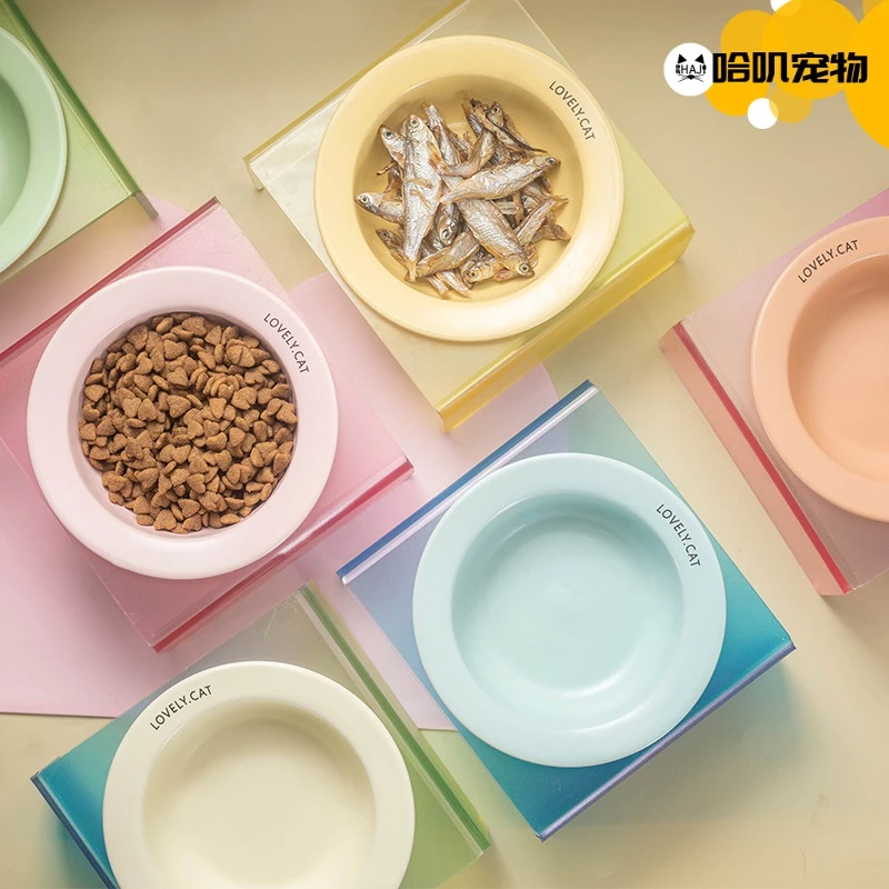 韩国bd同款飞碟bd宠物猫专用碗猫碗陶瓷防黑下巴护颈猫狗食盆水碗
