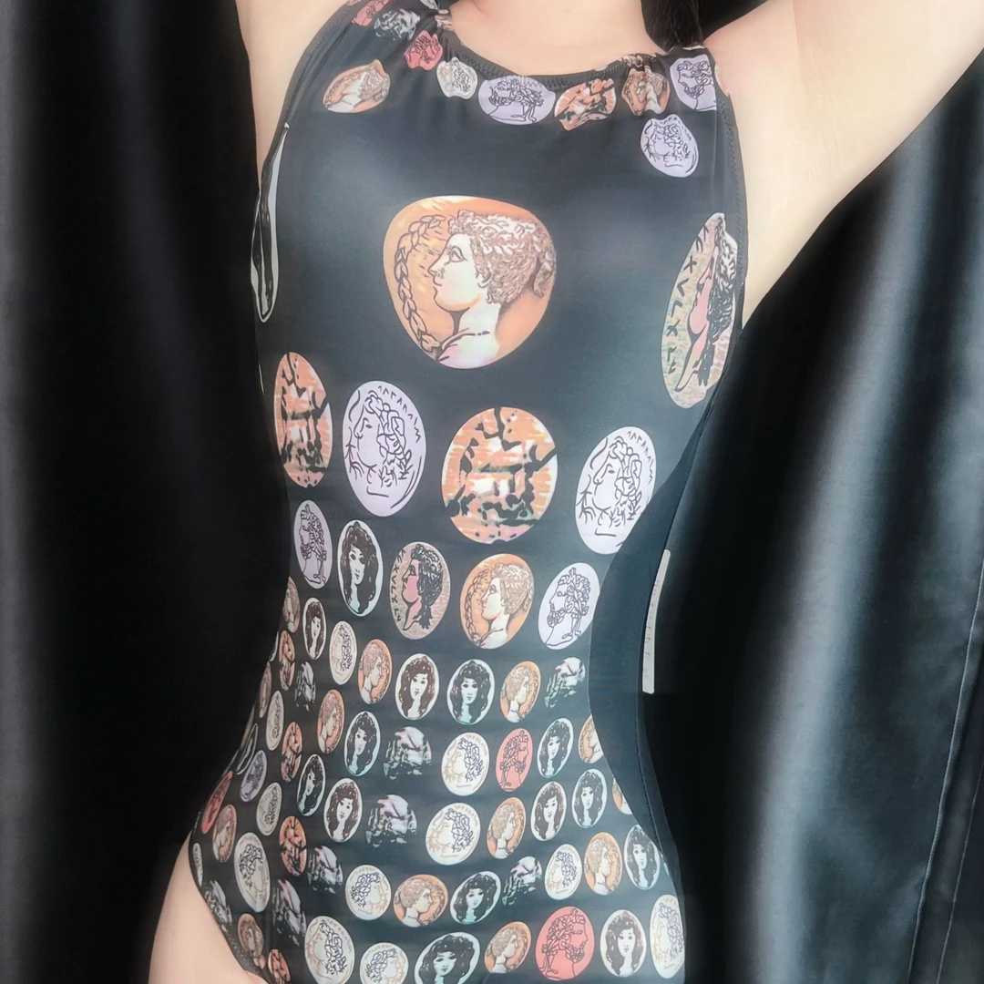 波家专业竞速泳衣潜水服网红紧身连体美背美背女士欧美气质花色