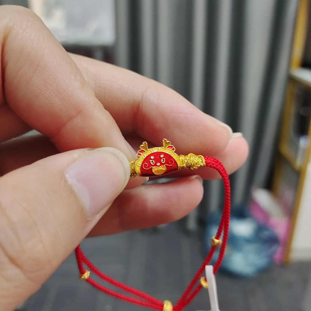 925银珐琅手链 新年款 龙饺S925银配件红色手绳