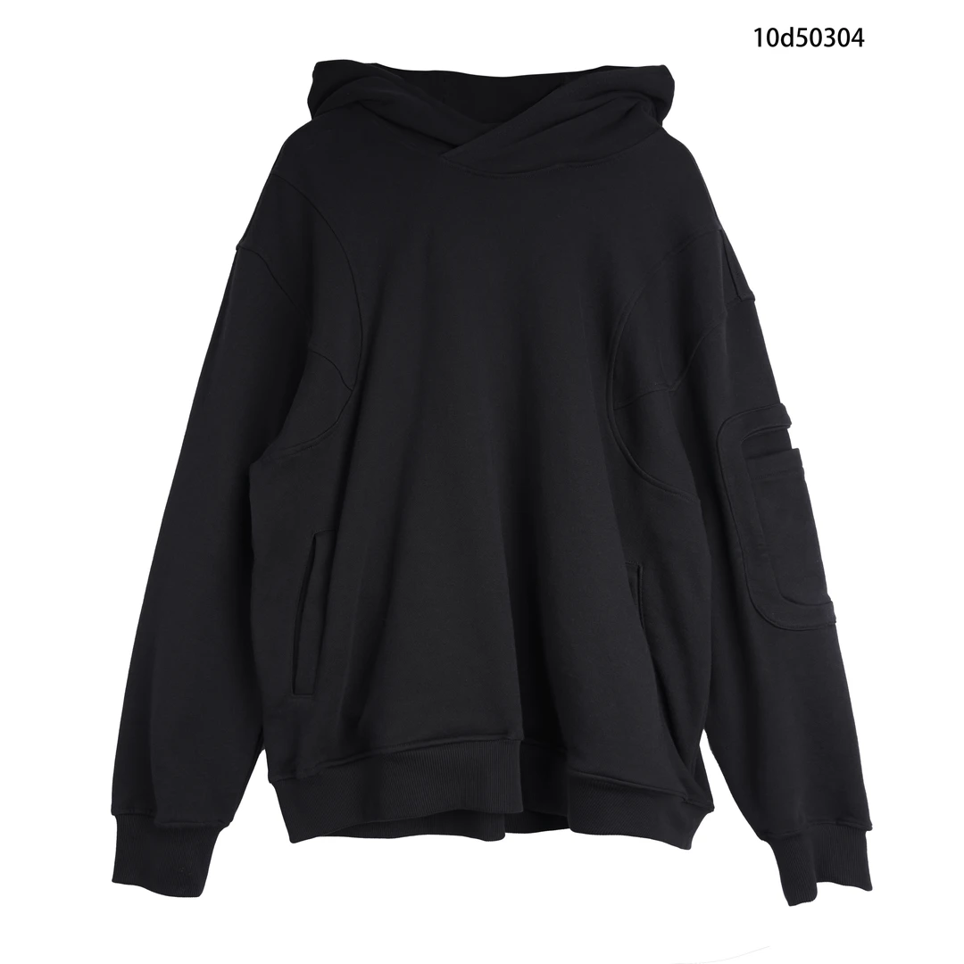 v-ro10d50304秋季男休闲纯色黑色长袖宽松时尚连帽圆领套头卫衣