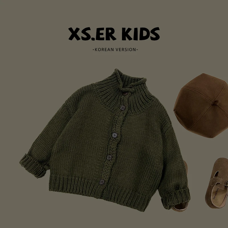 【小首尔】现货-男童复古森系小众毛衣秋季高领针织开衫HBB2632