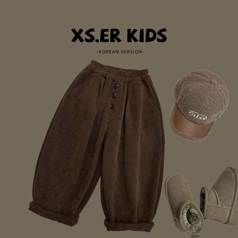 【小首尔】现货-男女童韩版灯芯绒裤子冬季百搭一体绒长裤HBB2904