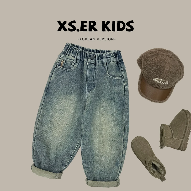 【小南瓜-】现货帅气加绒牛仔裤冬季时尚韩版百搭裤子潮HBB3177