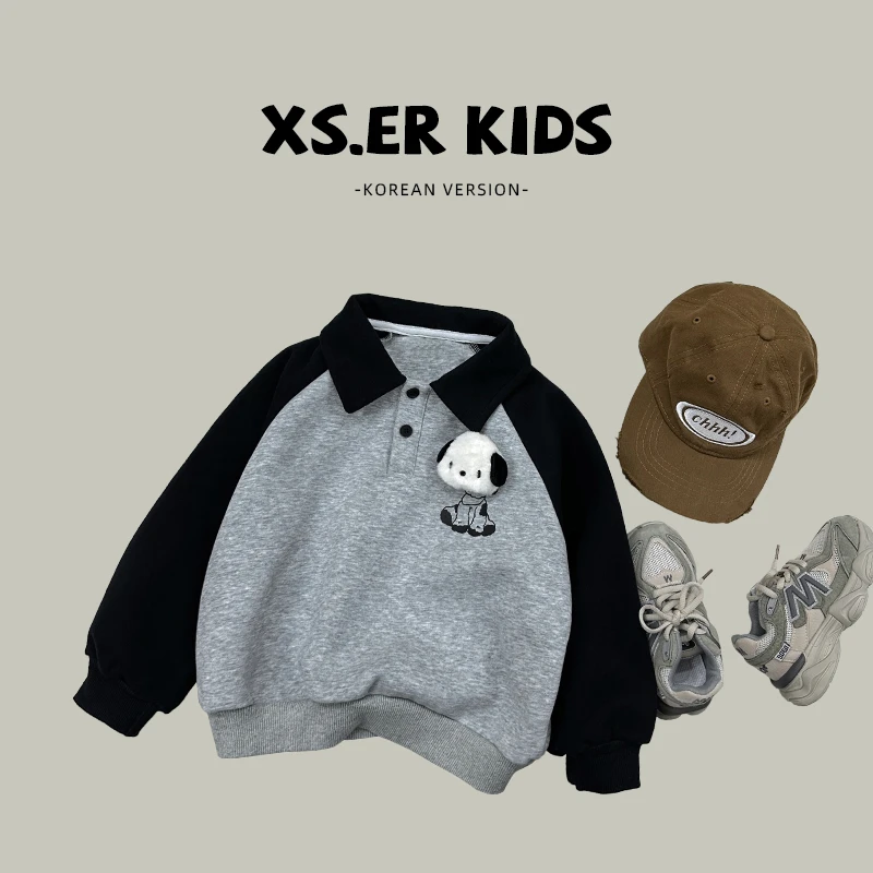 【小首尔】现货-秋秋韩版洋气卫衣秋装儿童撞色翻领上衣hbb2101