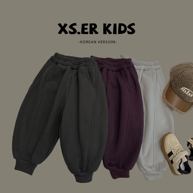 【小南瓜-】现货男童韩版加绒卫裤冬季保暖舒适宽松裤子HBB2840