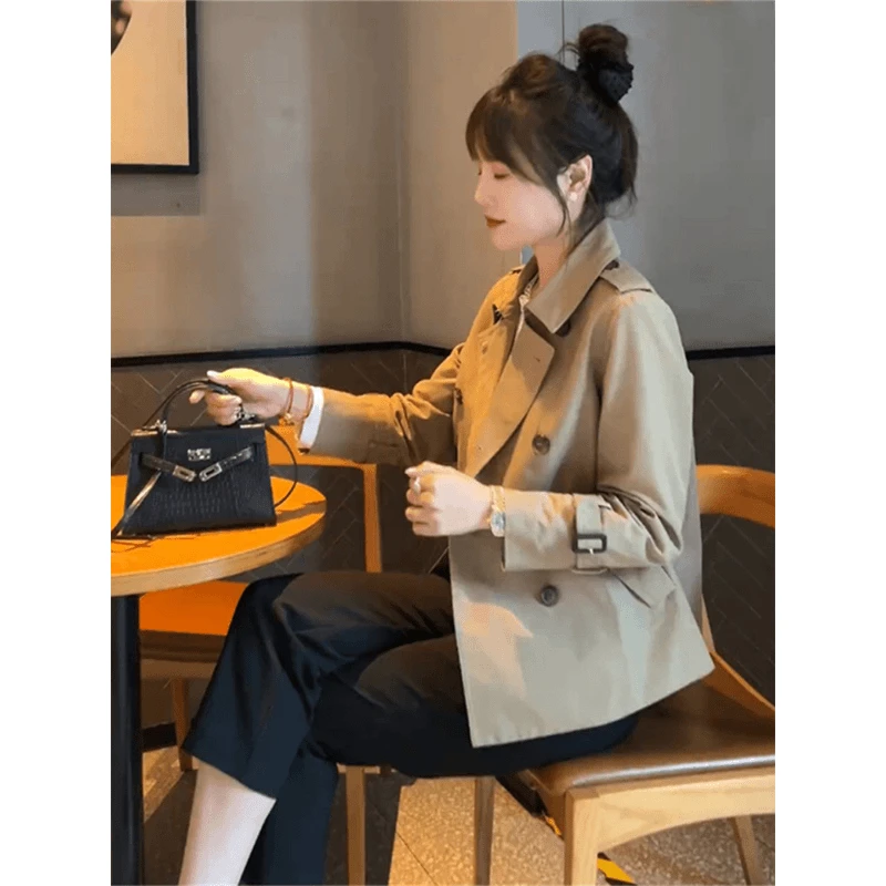 卡其色双排扣风衣外套女小个子2024新款春秋韩系高级感休闲大衣