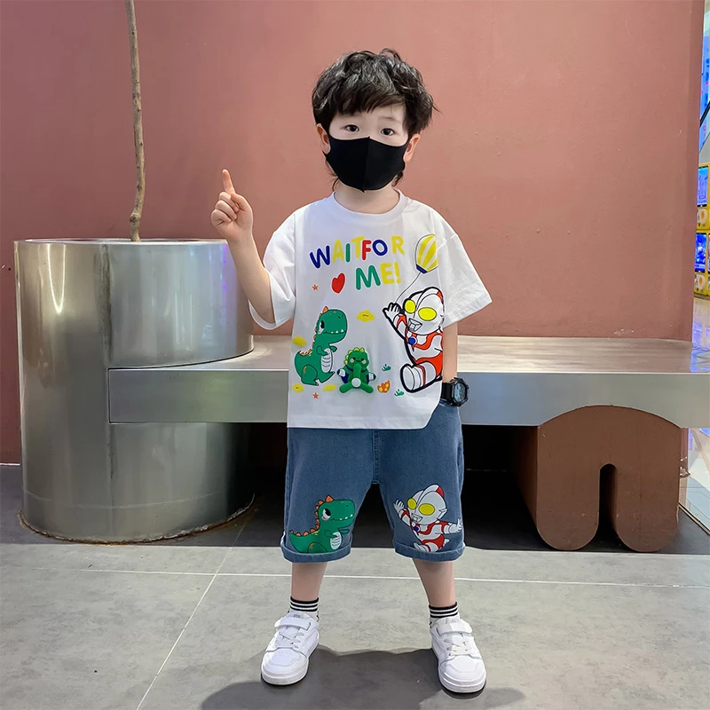 奥特曼套装男童短袖痞帅夏装2024新款儿童夏季洋气网红炸街衣服潮