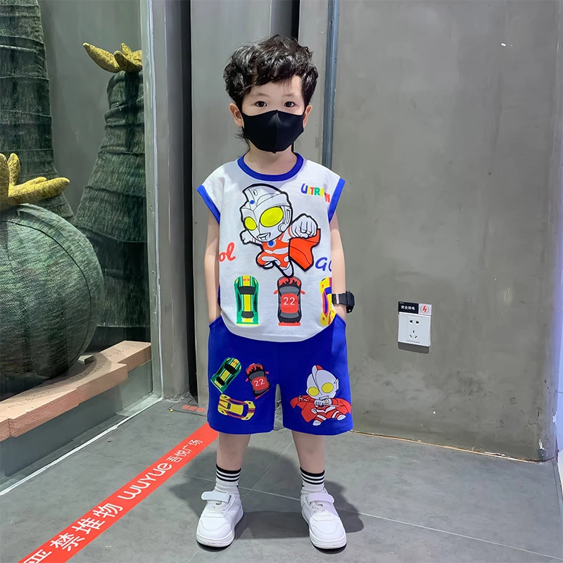 儿童装夏季奥特曼时髦衣服2024新款薄款帅气宝宝背心男童夏装套装