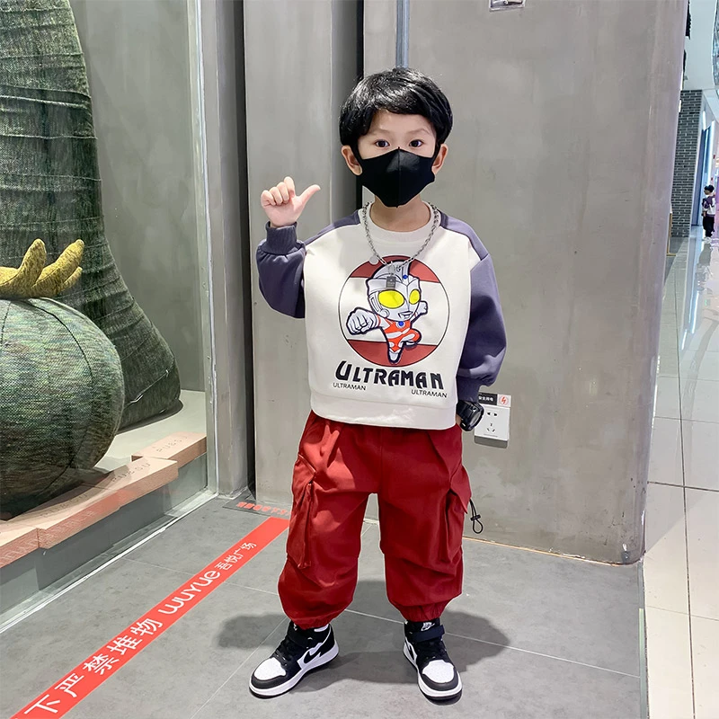 奥特曼儿童装男童秋装套装2023新款洋气宝宝痞帅运动卫衣两件套潮