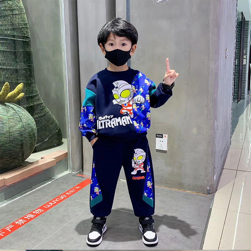 春季衣服男童套装春秋装发光2秋季新款拼色儿童卫衣正版洋气套装