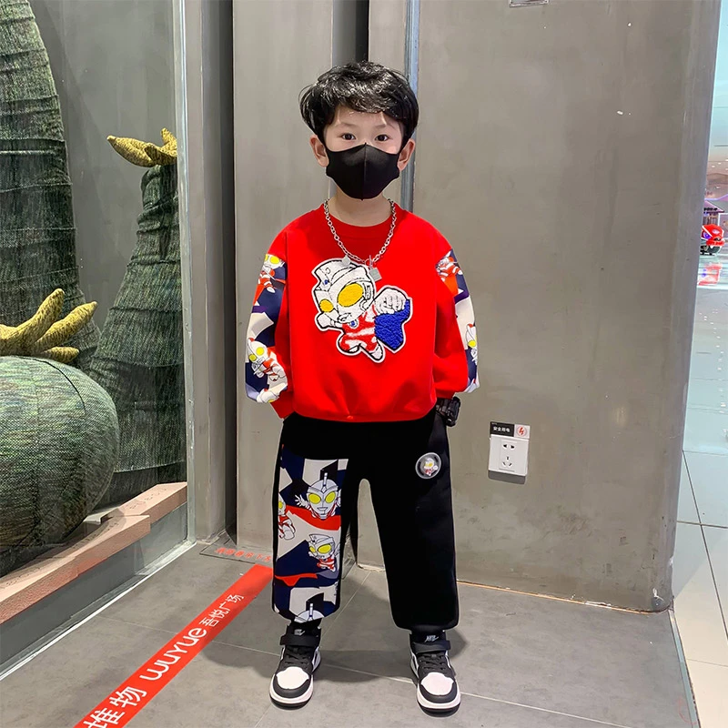 奥特曼衣服亮灯男童春秋季套装儿童痞帅洋气卫衣裤两件套运动服潮