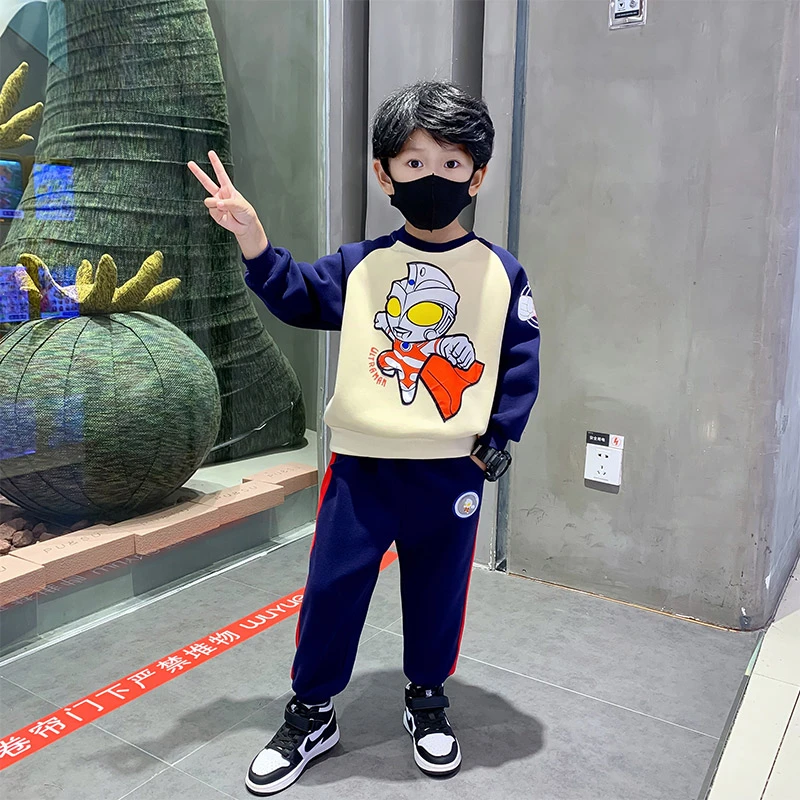 奥特曼套装衣服男童秋装洋气新款童装男孩帅气运动儿童春秋款披风