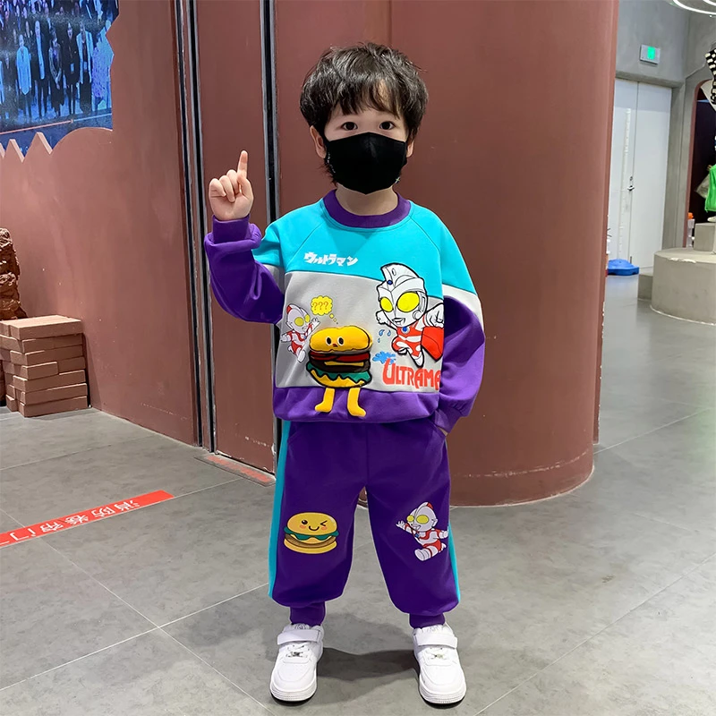 奥特曼衣服男童套装春季2024新款儿童卫衣两件套男孩运动时髦童装