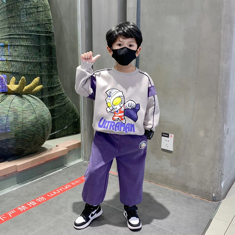 奥特曼衣服男童秋季卡通2023新款运动男孩春秋款长袖卫衣两件套潮