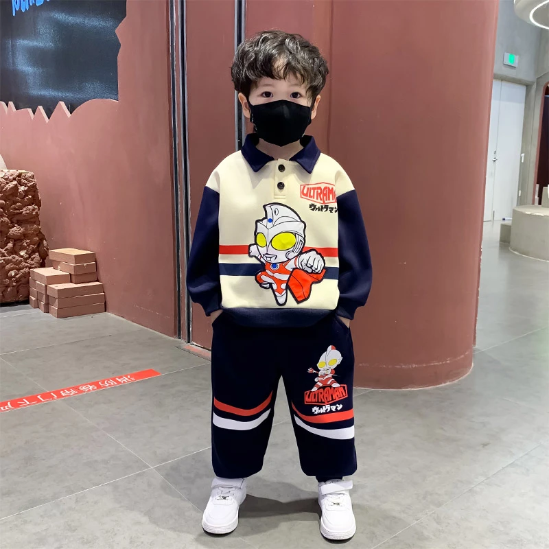 奥特曼男童polo衫卫衣套装春秋2024新款小童早秋洋气儿童秋装衣服