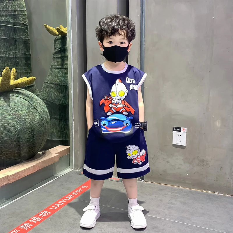 男童夏装无袖背心套装2025新款痞帅洋气潮儿童夏季运动奥特曼衣服