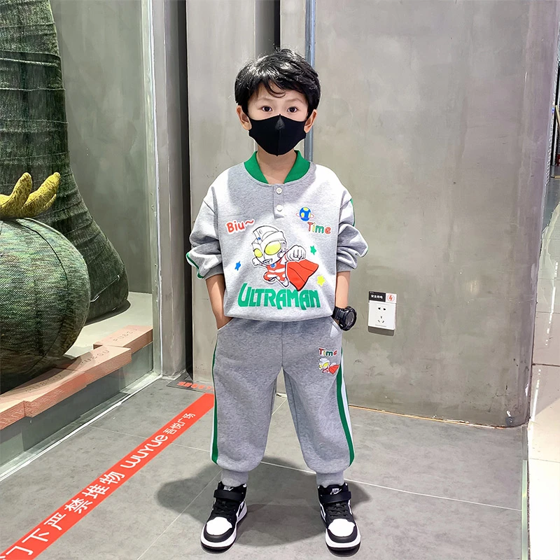 奥特曼衣服男童秋季卡通洋气2023新款宝宝春秋卫衣长袖休闲两件套