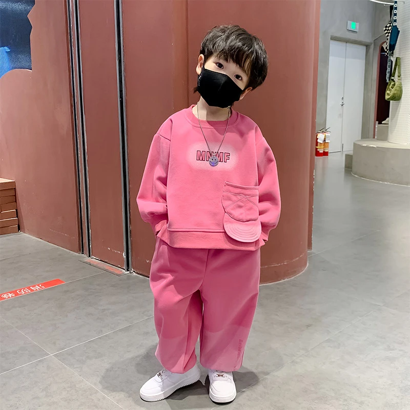 男童休闲套装秋款新款儿童洋气粉色卫衣两件套宝宝炸街帅气运动服