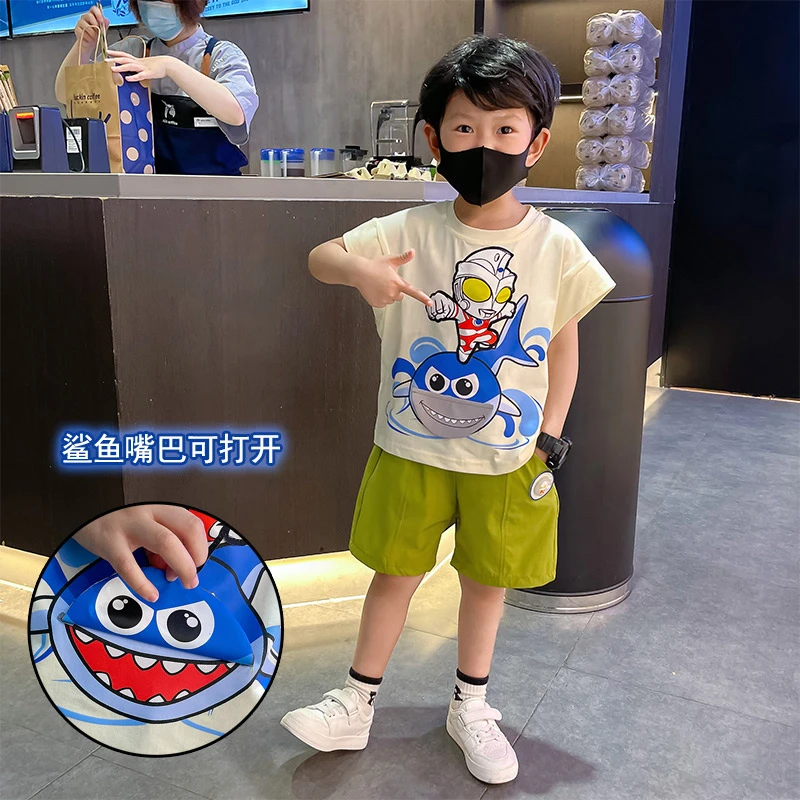 奥特曼衣服男童夏装套装酷帅新款儿童夏季短袖发光童装洋气宝宝潮