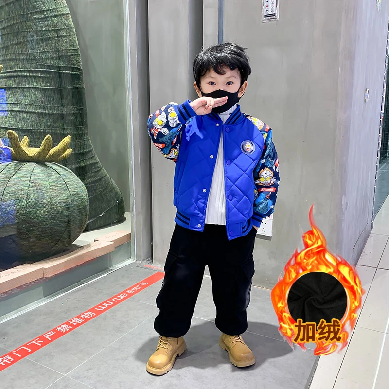 奥特曼衣服男童外套秋冬款23新款洋气男孩加绒加厚宝宝秋装棒球服