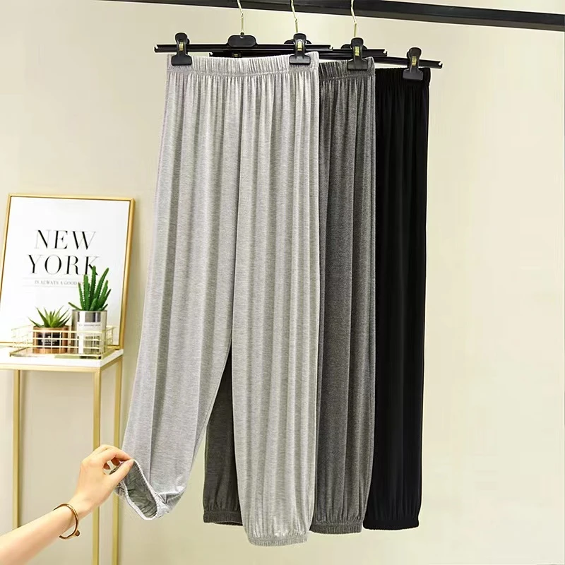 大码夏莫代尔灯笼防蚊女阔腿舞蹈瑜伽薄款运动休闲宽松显瘦束脚裤