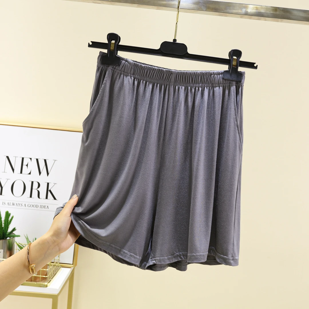 外穿莫代尔女胖mm大码纯色松紧腰短裤高腰夏季阔腿宽松口袋休闲裤