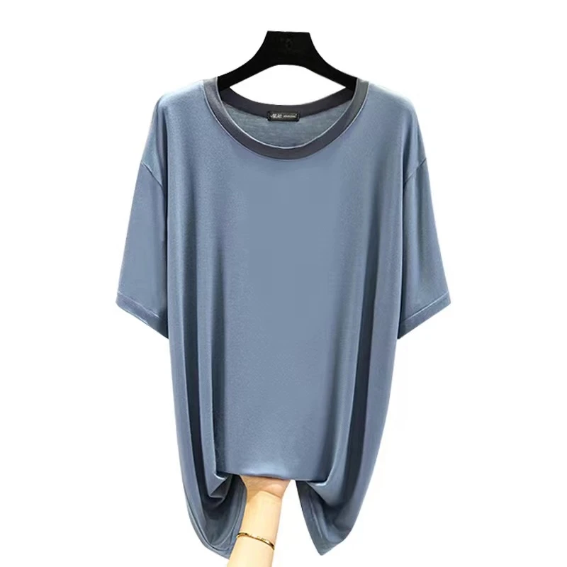 莫代尔男女同款短袖T恤夏圆领大码宽松外穿加肥加大薄款休闲上衣