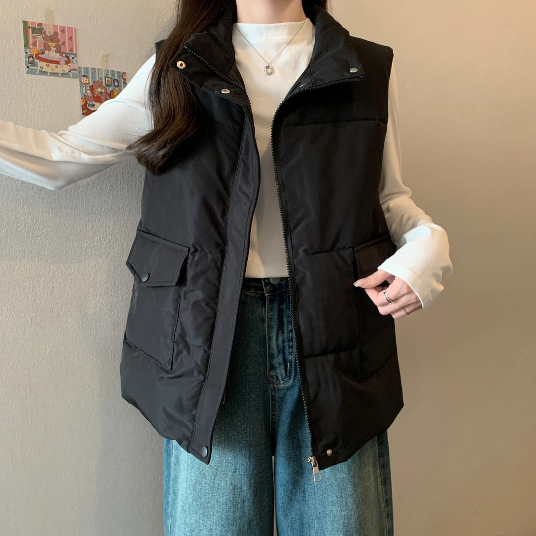 胖mm棉服马甲女2023新款韩版短款百搭马夹棉背心女外穿坎肩潮