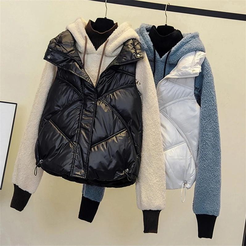 【AW2209】胖mm秋冬百搭棉服马甲女新款韩版棉马夹背心亮面坎肩潮