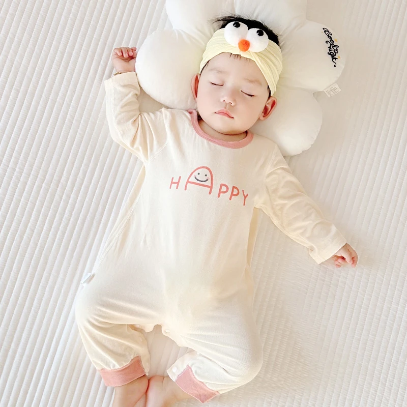 长袖连体衣婴儿衣服薄款居家服幼儿暗扣宝宝舒适透气简约 连体衣