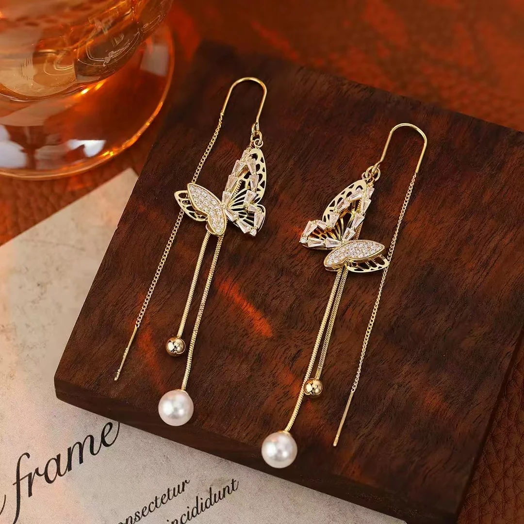 铜合金耳饰 法式仙气飘飘双宿双飞高级感流苏日韩女耳饰PT0333