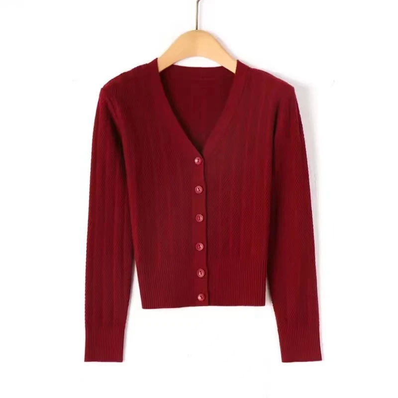 【主播推荐】2024秋季新款气质v领外套百搭长袖针织上衣开衫女