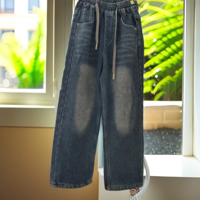 【6685-蓝色】青少年加绒牛仔裤